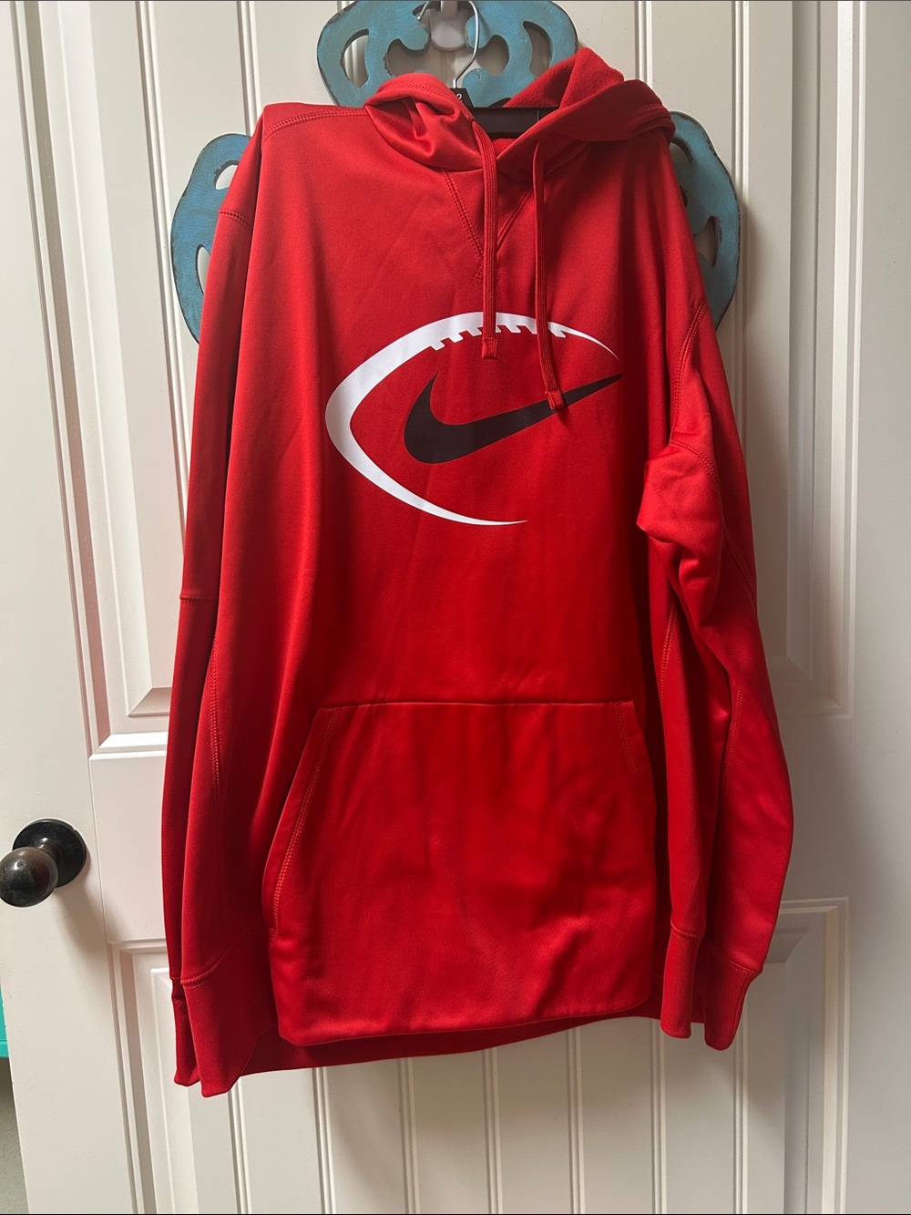 Nike Red Crewneck Pullover Hoodie with Black & White Logo
